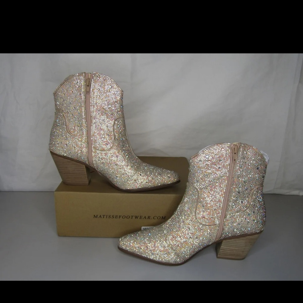 Matisse Women's US 9.5M Harlow Western Ankle Boots Clear Rhinestones